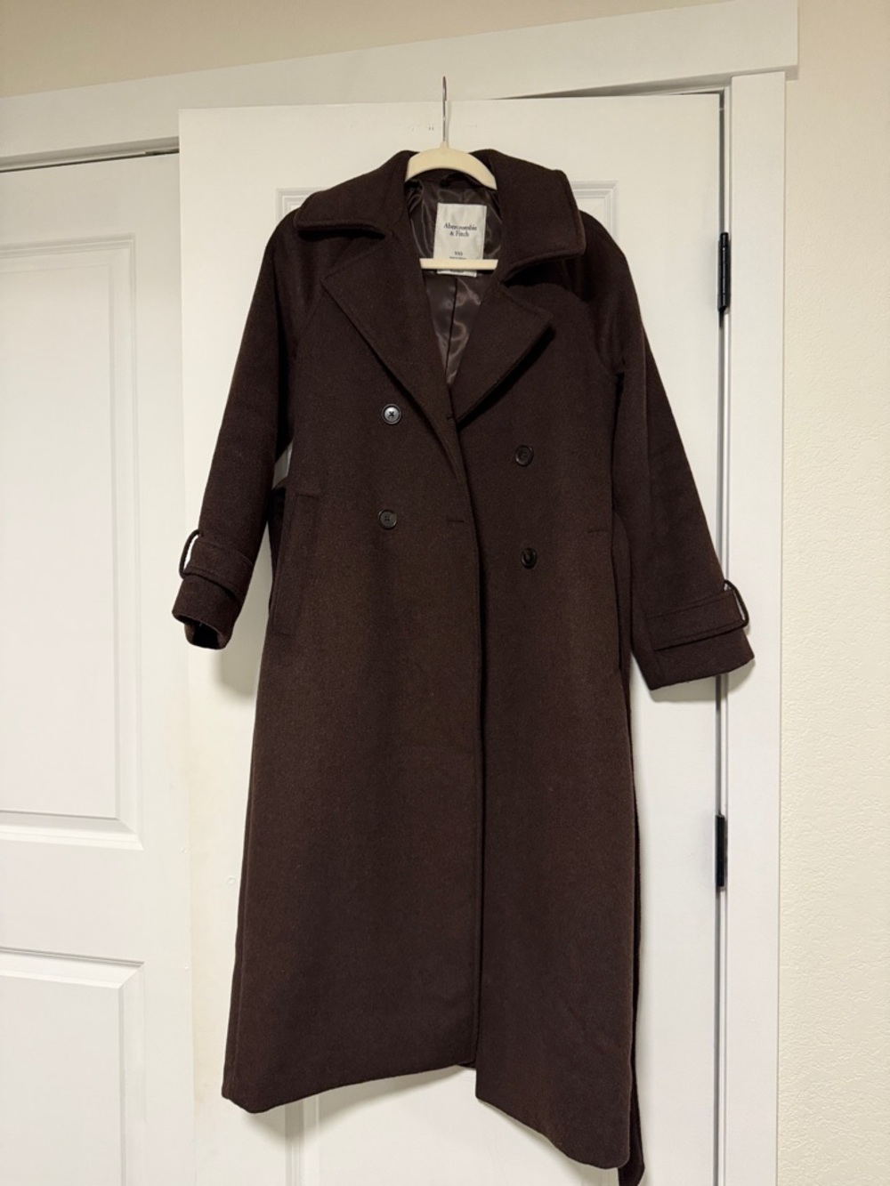 Abercrombie & Fitch Long Brown Double-Breasted Wool Coat